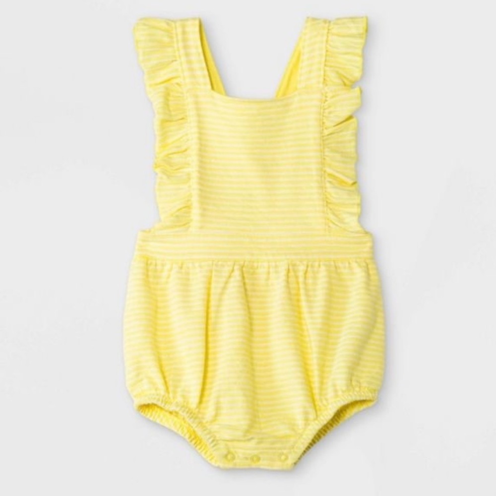 Retro Baby Girls’ Texture Knit Ruffle Romper Crossback